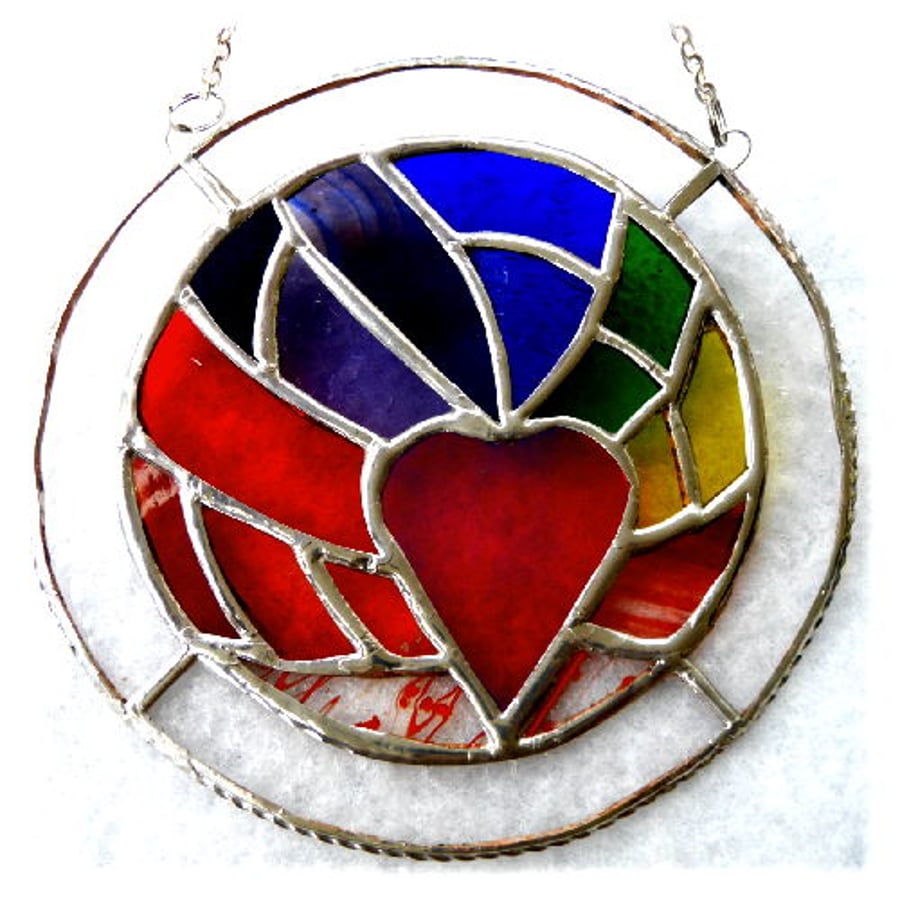 sold 110224 Rainbow Heart Ring Stained Glass Suncatcher 