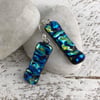 Blue & Green Dichroic Glass Drop Earrings on Silver Wires