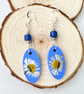 Real Pressed Daisy Dangle Sliver Plated Wood and Bead Earrings - Image 1