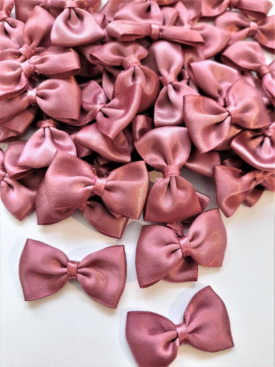 10 dusky pink satin ribbon bows approx. 3.8cm wide