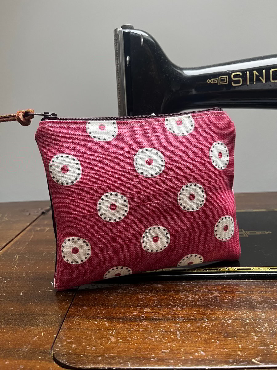 Pretty Maids linen and reclaimed fabric small zip pouch