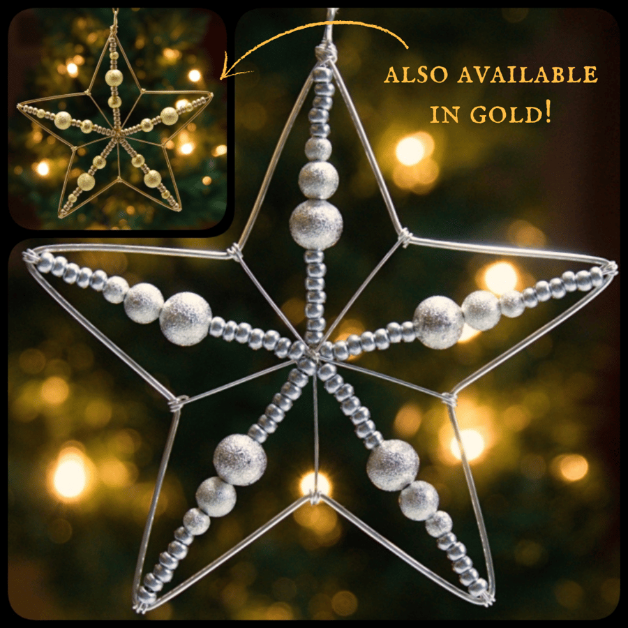 Set of Three Christmas Sparkle Star Decorations - Gold or Silver