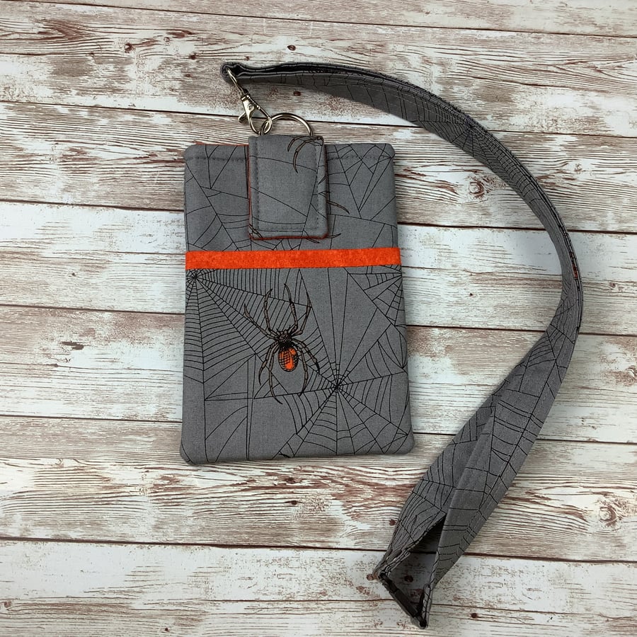 Spiders Web Lanyard Pouch, Gothic Phone, Glasses, Detachable lanyard, Handmade