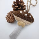 Bead embroidered mushroom decoration