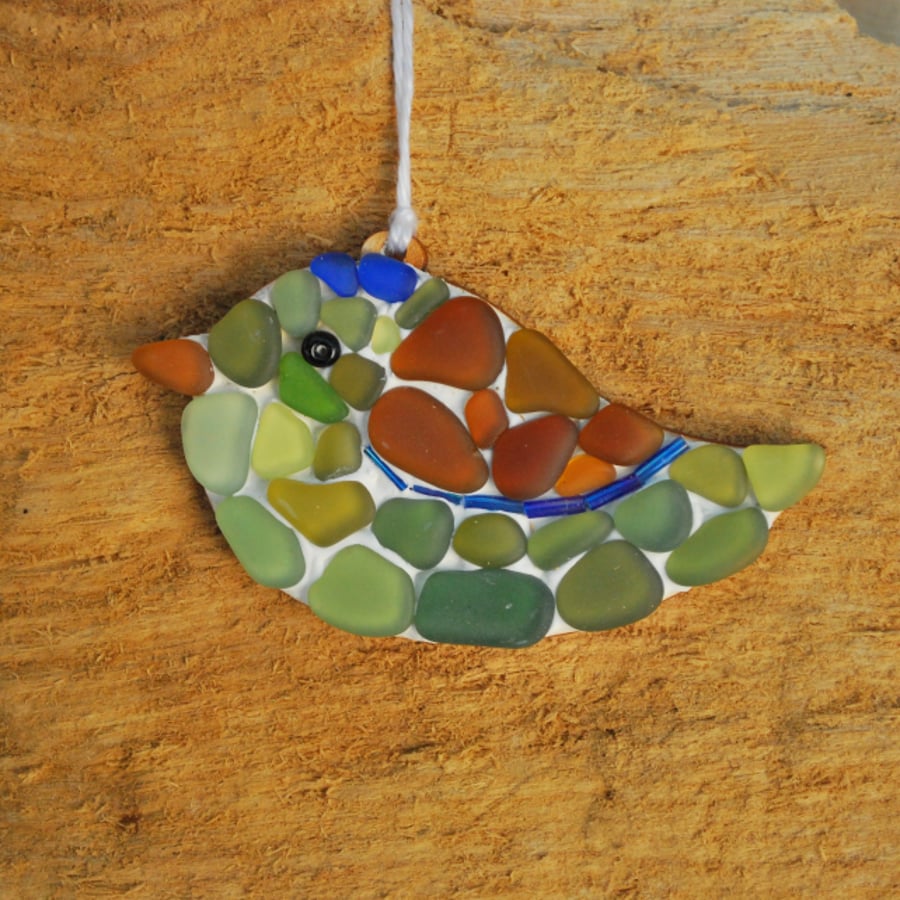 Beach glass bird hanger