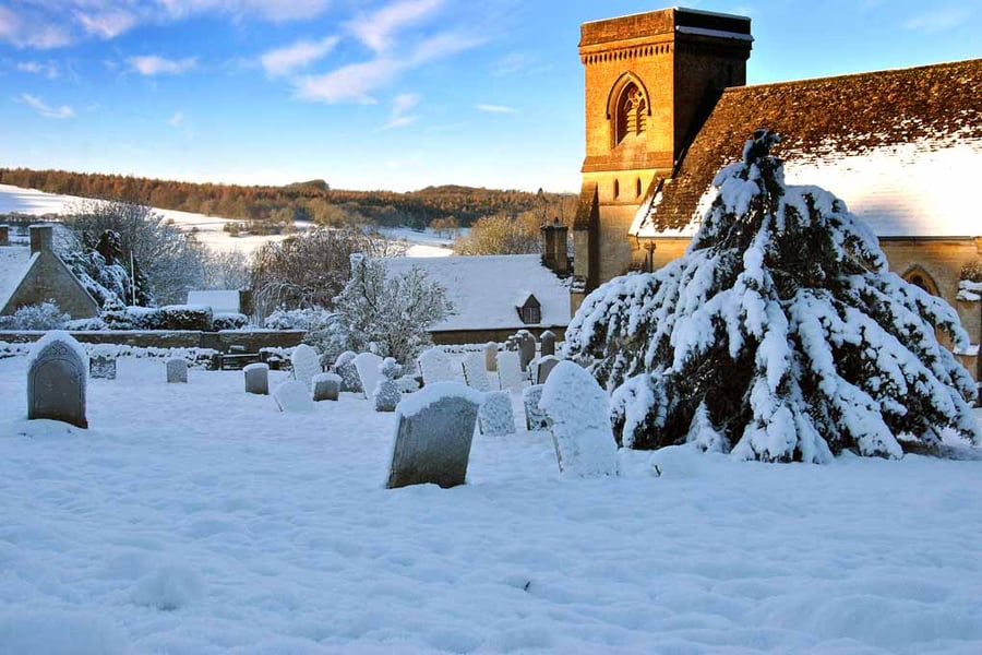 Snowshill St Barnabas Church In The Snow Cotswolds Photograph Print