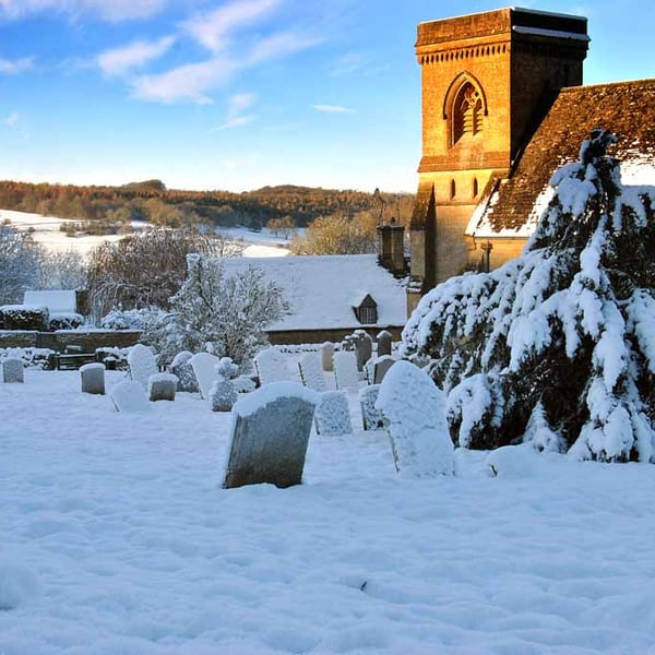 Snowshill St Barnabas Church In The Snow Cotswolds Photograph Print