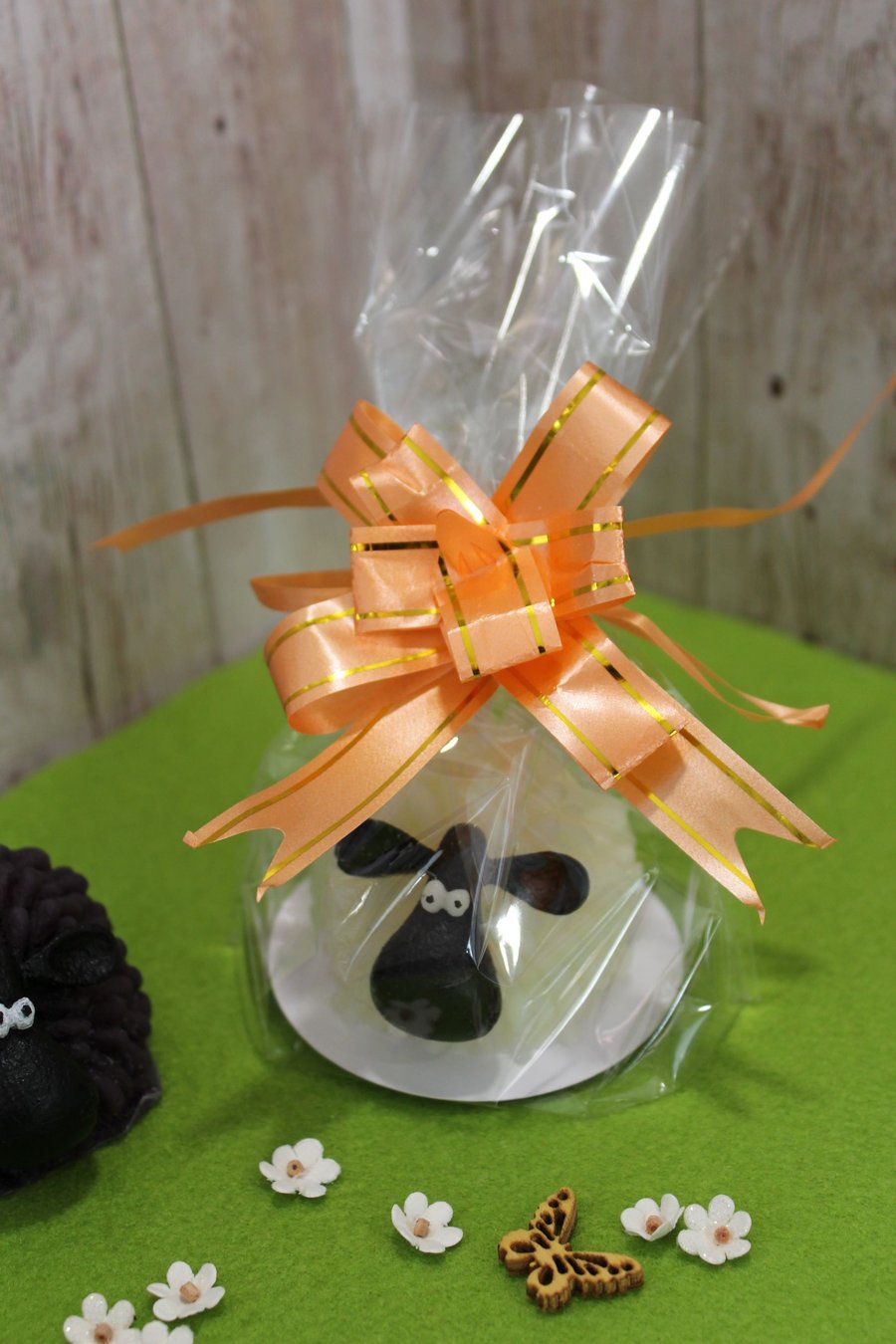Sheep Beeswax Candle, single white or black Sheep in a gift bag with ribbon