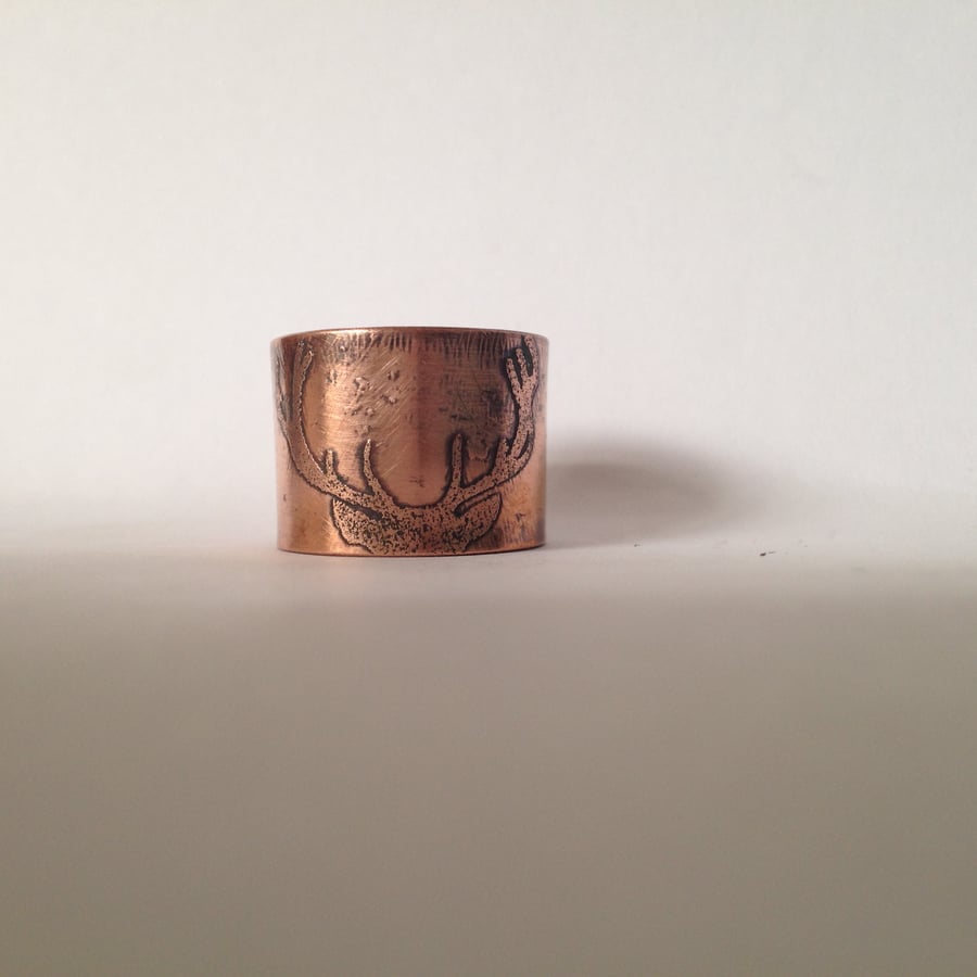 Stag ring etched Copper 