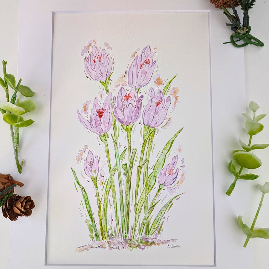 Crocus original hand-painted watercolour painting 