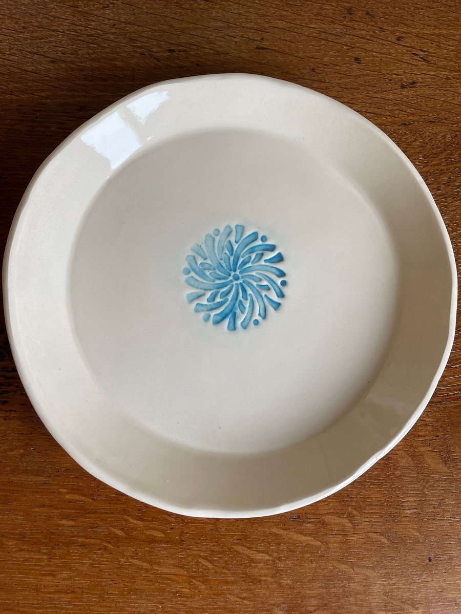 Perfectly Imperfect - Ceramic plate with aqua-blue mandala 