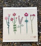 Five Little Flowers in pinks hand embroidered card - Image 1