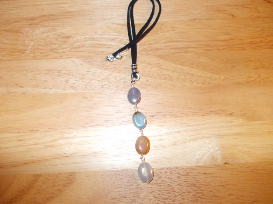 Metallic coated agate oval drop necklace