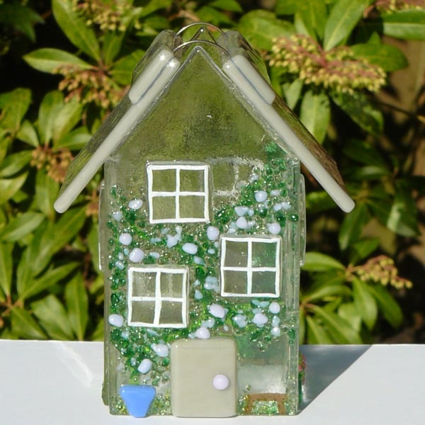 Fused Glass House with a Grey Roof