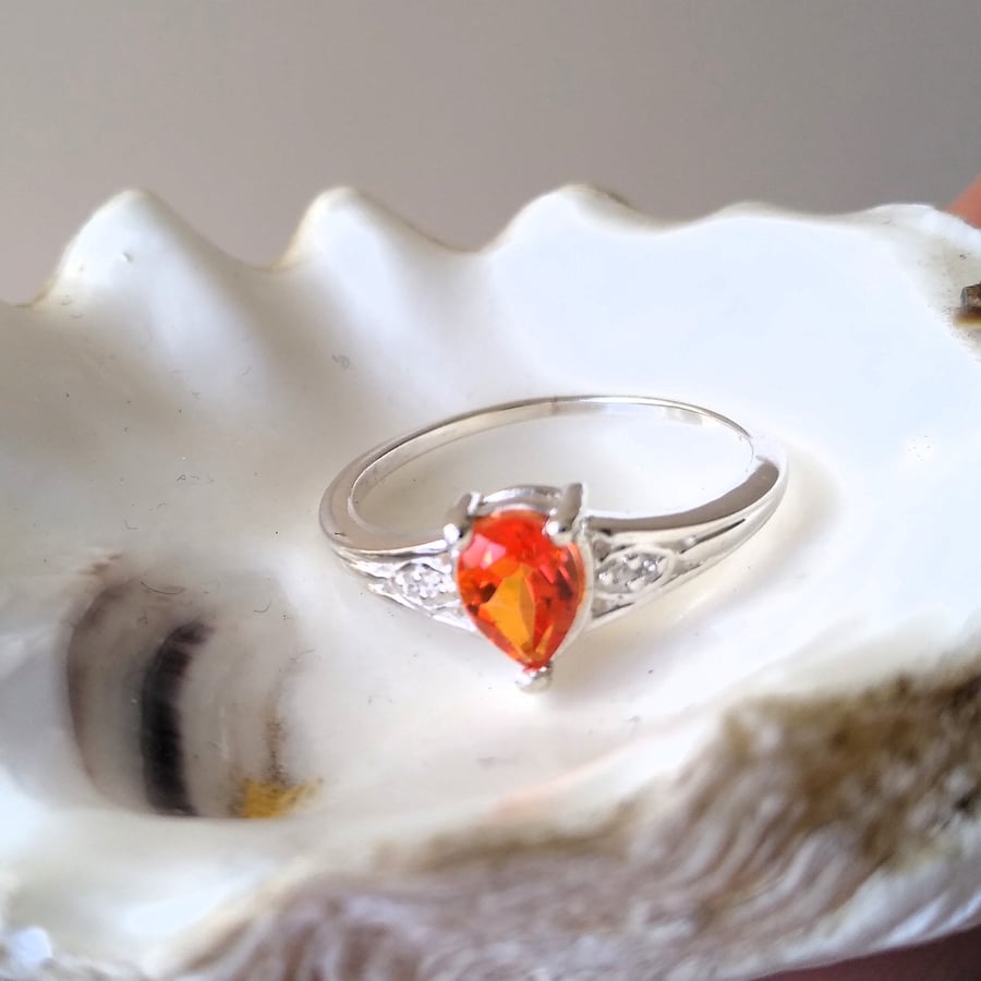 Rare Orange Padparadscha Quartz 925 Sterling Silver Ring Size R-S or 58.5