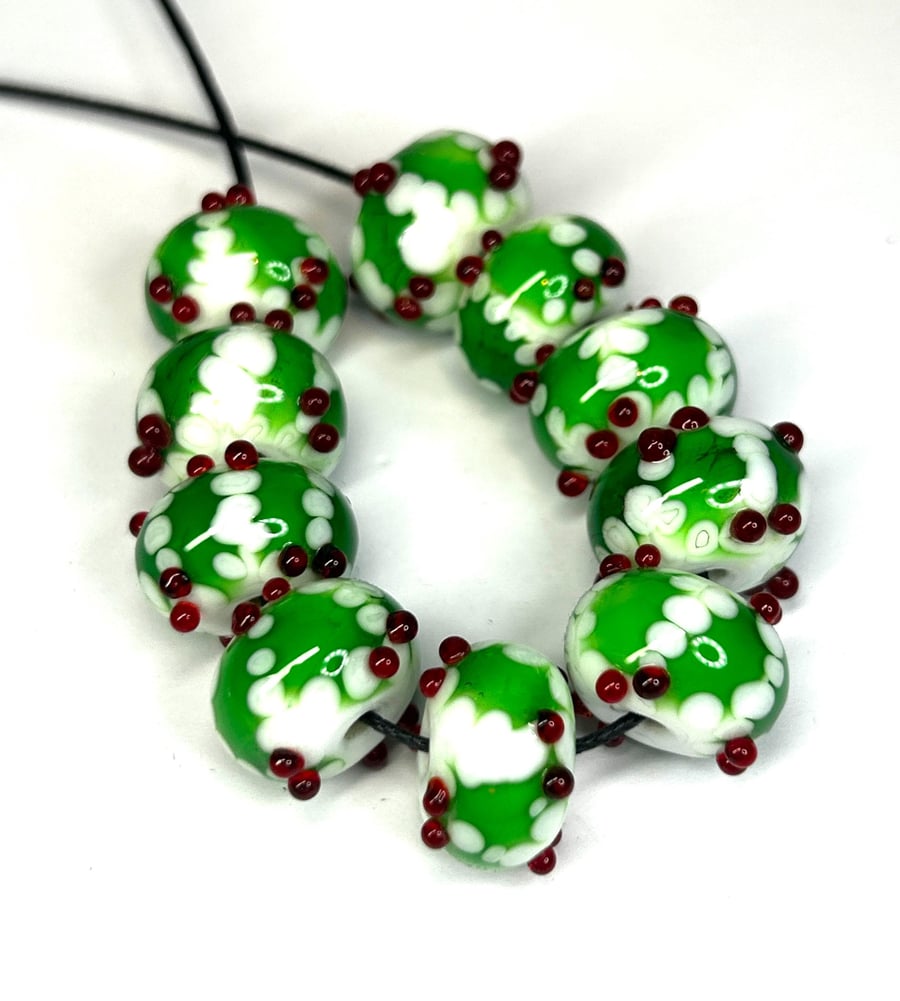 Image of Handmade Christmas lamp work glass beads