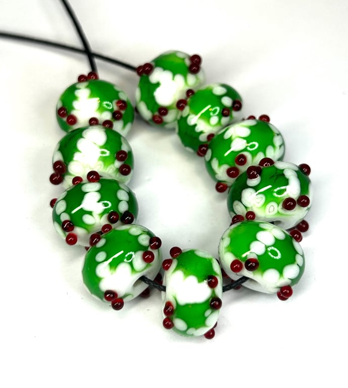 Handmade Christmas lamp work glass beads