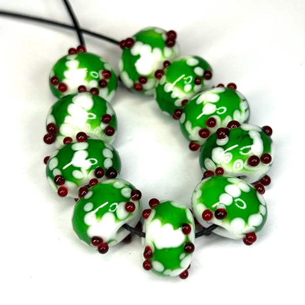 Handmade Christmas lamp work glass beads