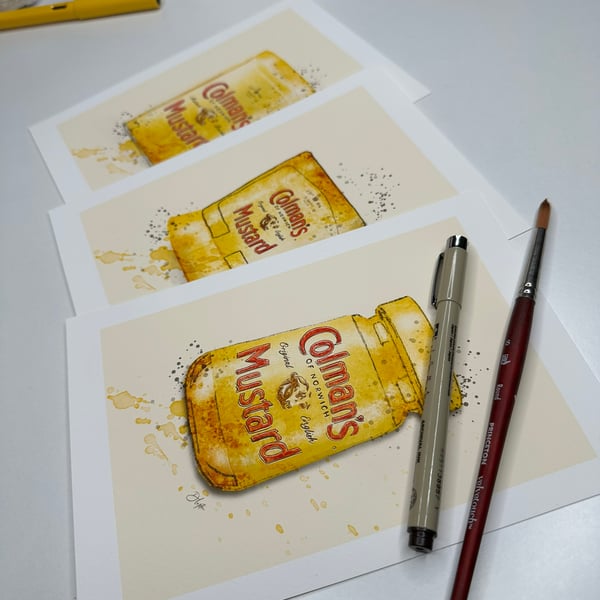 Watercolour Signed Art Print - Colmans Mustard Jar 