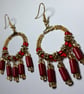 Red and gold gypsy boho Hoop dangle earrings. - Image 3