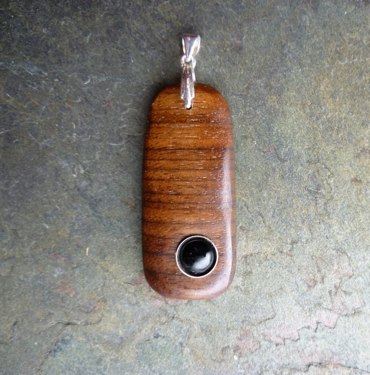 Walnut Onyx Pendant, wood silver