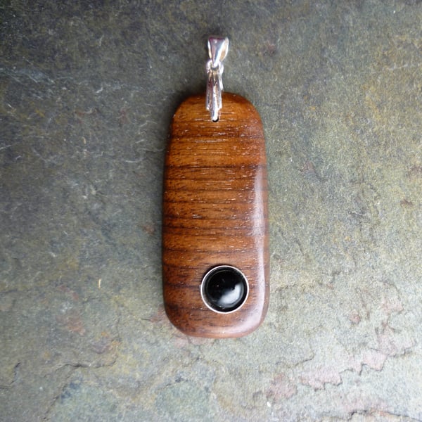 Walnut Onyx Pendant, wood silver