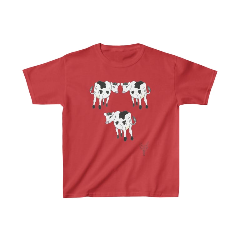 Farm Black & White Fresian Cow Kids Heavy Cotton Tee Hand Drawn by Bikabunny