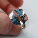 Sterling Silver Open Ring with Blue Oxidised Swirl Texture