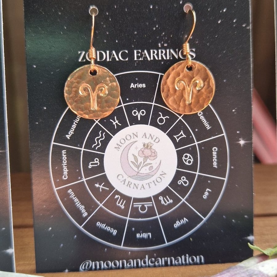 Aries Copper Zodiac Earrings 