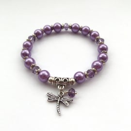 Purple Stretch Bracelet with Dragonfly Charm