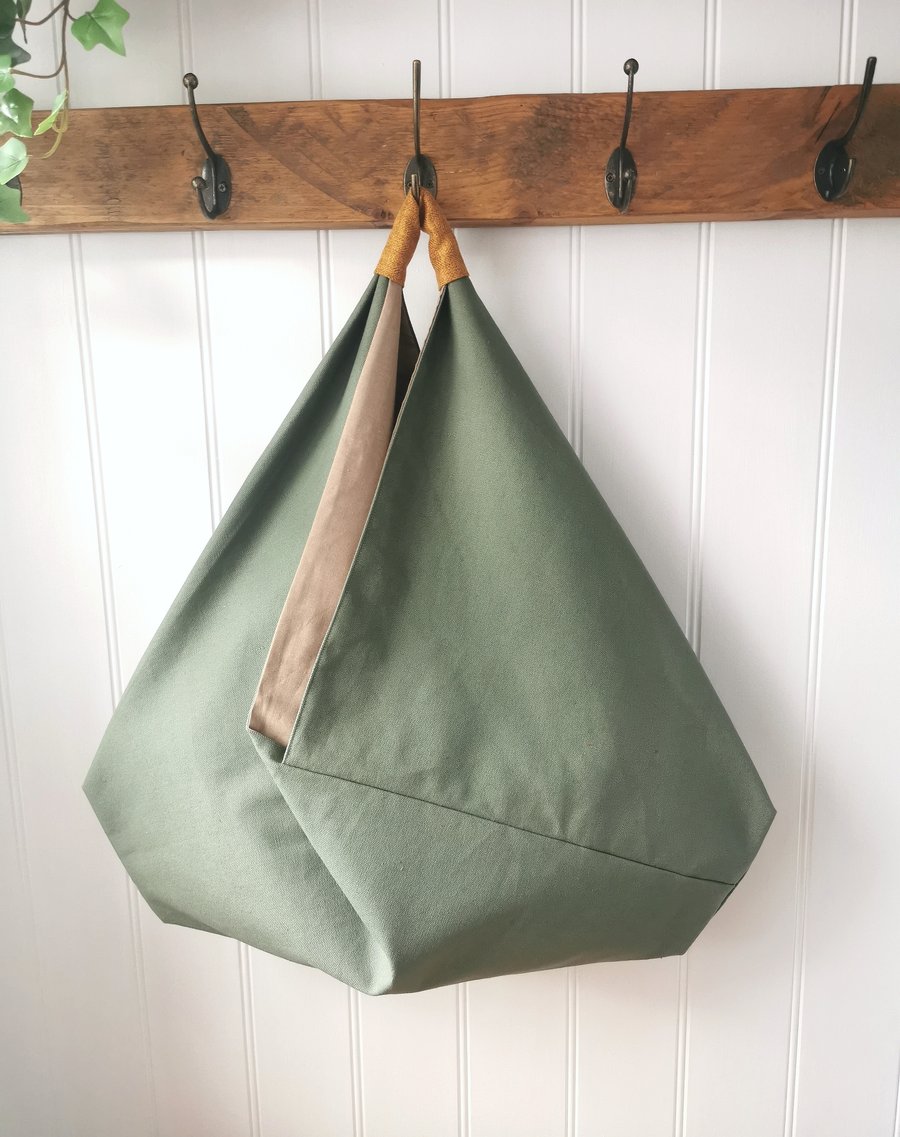 Sage Green Canvas Slouchy Origami Bag with Must... Folksy