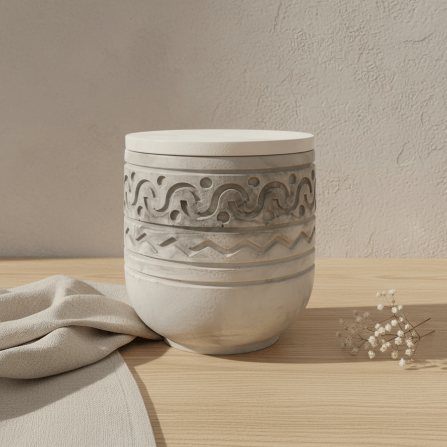 White and Grey Marbled Geometric Pattern Adorned Lidded Jewellery Box 