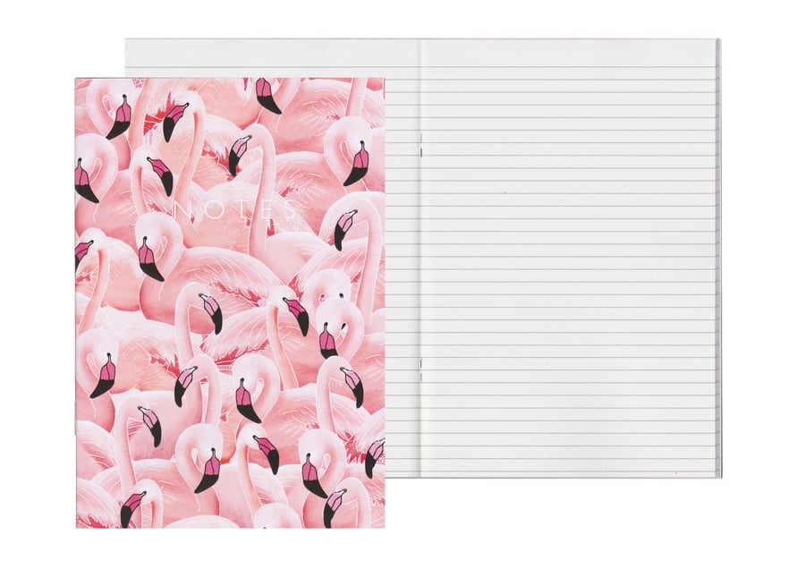 Lined Pages A5 Notebook - A Flamboyance of Flamingos