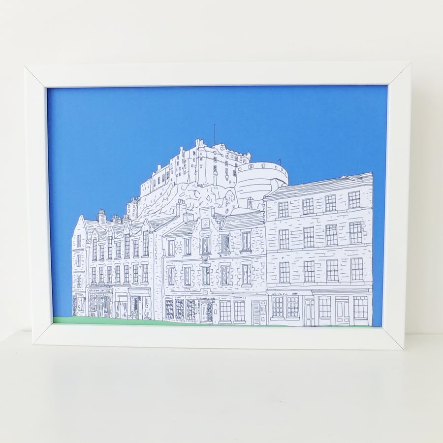 Edinburgh Castle Print in Blue