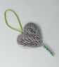 SOLD Haar - heart shaped hanging ornament with hand embroidery and glass beads - Image 1