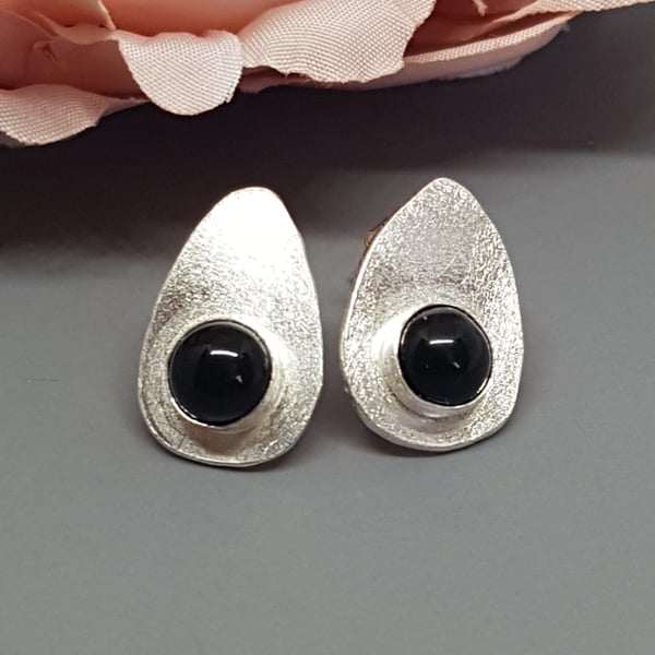 Sterling Silver Oval Onyx Earrings