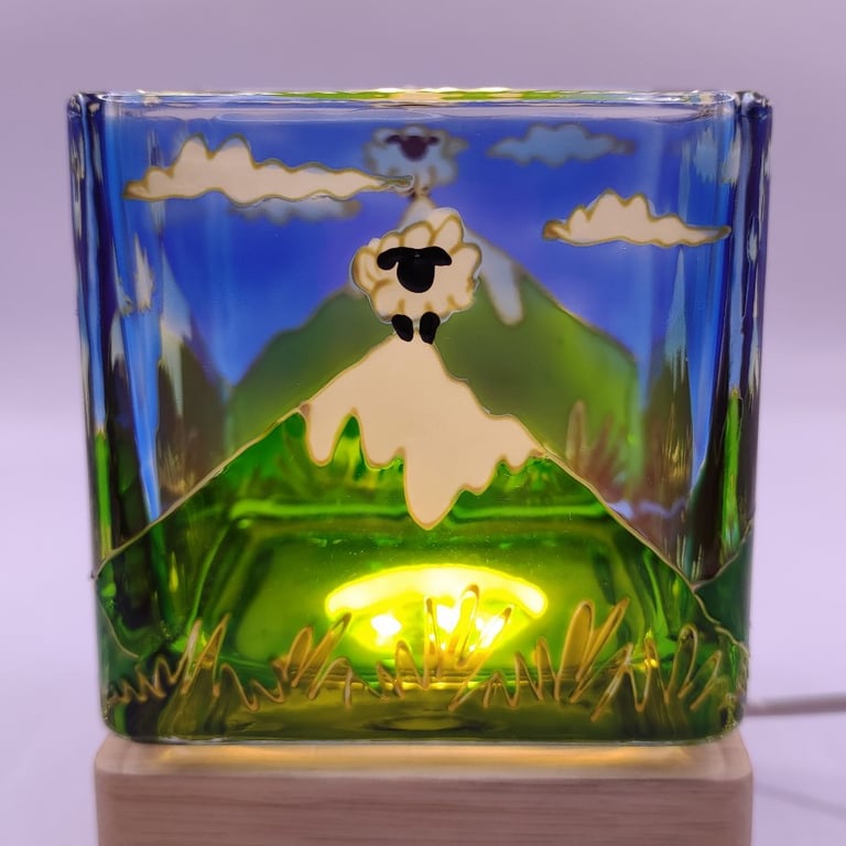 Candle holder, hand painted glass