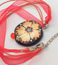 Seconds Sunday - Pendant with Black Glass Bead with Flower Pattern and a Crystal - Image 4