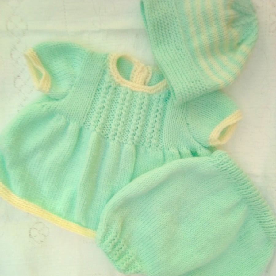 Baby's Hand Knitted Aran Weight Sun Top Shorts and Hat, Baby Clothes, BabyGift