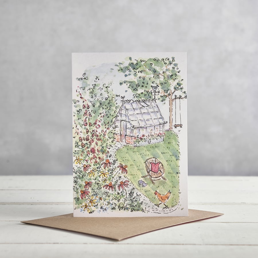 Greenhouse and Swing Greetings Card