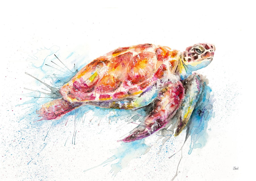 Sea Turtle watercolour print, marine painting