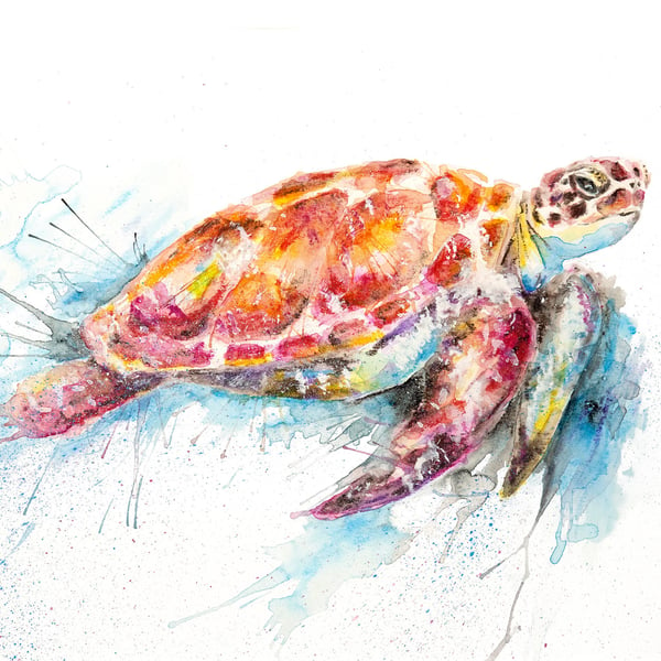 Sea Turtle watercolour print, marine painting