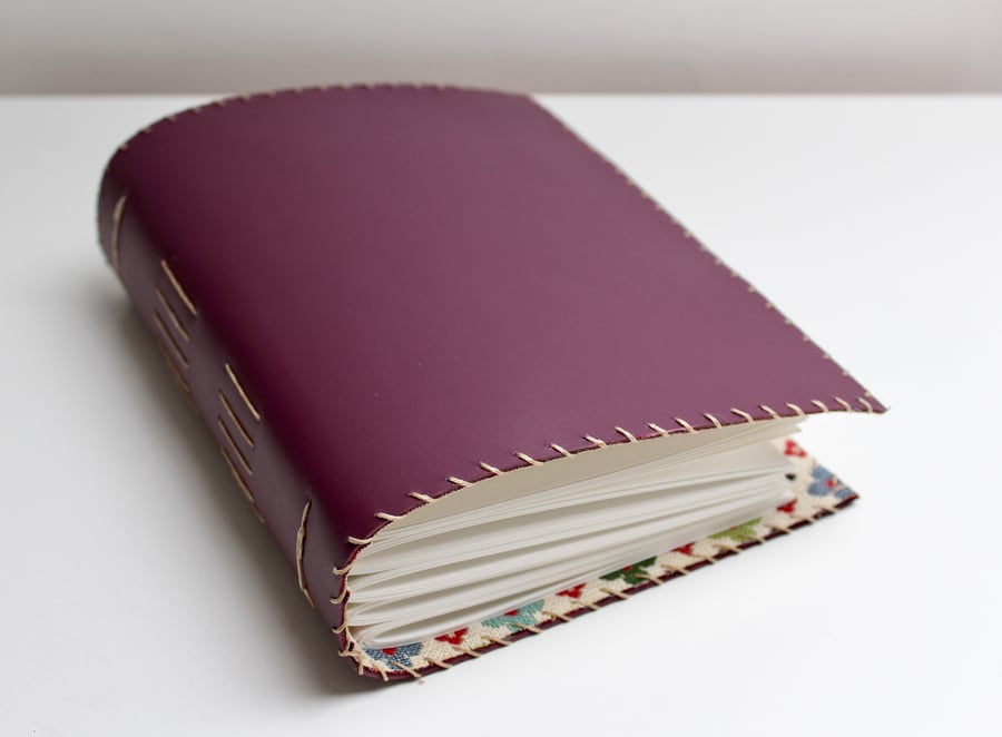 A5 Leather Handmade Art  Journal watercolour paper floral fabric lining 