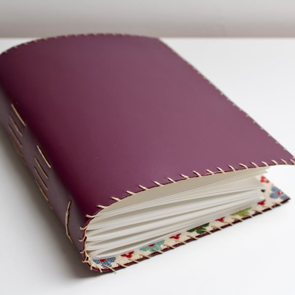 A5 Leather Handmade Art  Journal watercolour paper floral fabric lining 