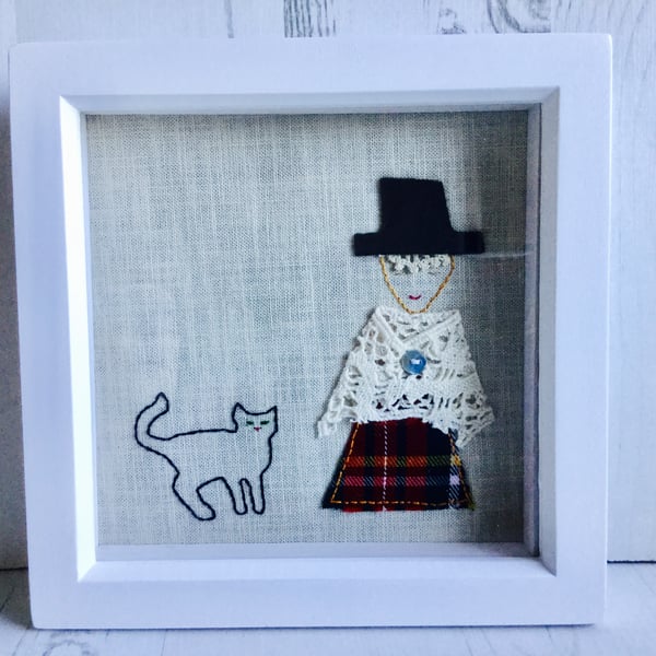 Welsh lady with little cat picture