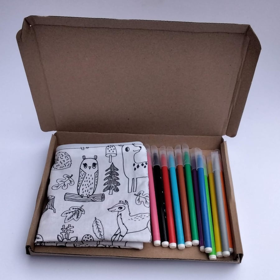 Woodland Animals Pencil Case to Colour, Letterbox Gift