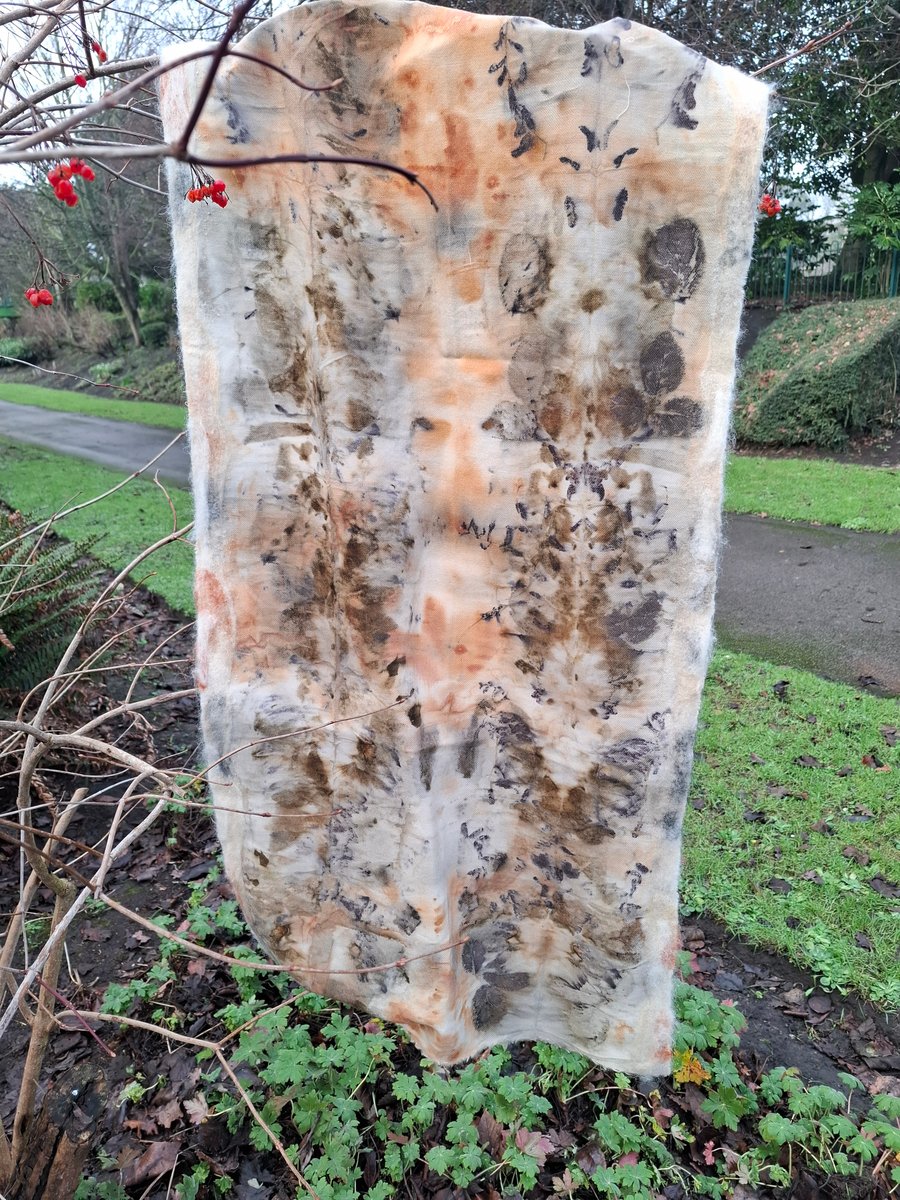 hand made eco printed felted wool scarf