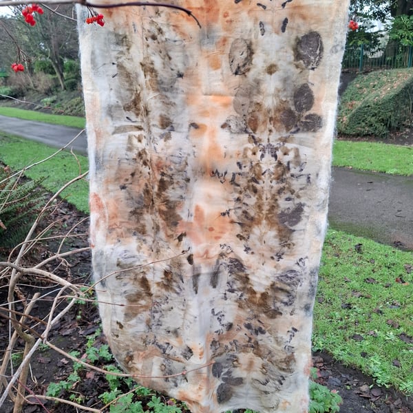 hand made eco printed felted wool scarf