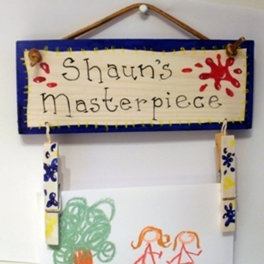 Wooden Handpainted Art Holder with pegs