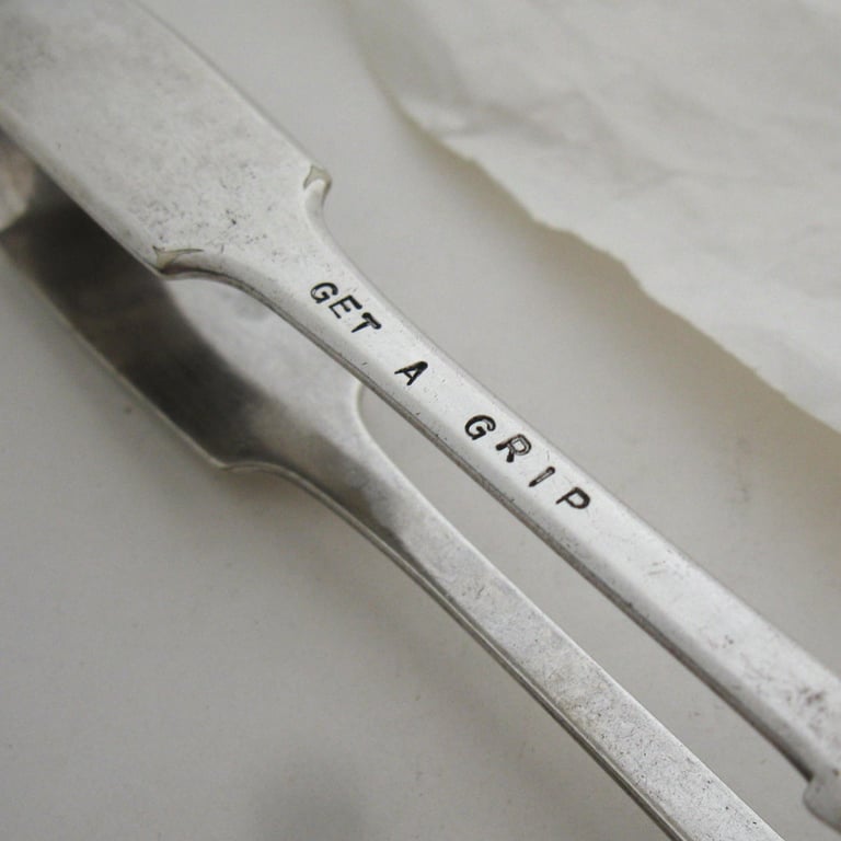 Sweary Sugar Tongs, FFS Get a Grip, Handstamped Vintage Servers
